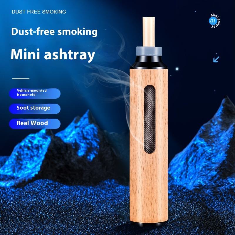 Cross-Border Household Wooden Ashtray Artifact, Anti-Ash Lazy Cigarette Holder for Car Interior, Ash
